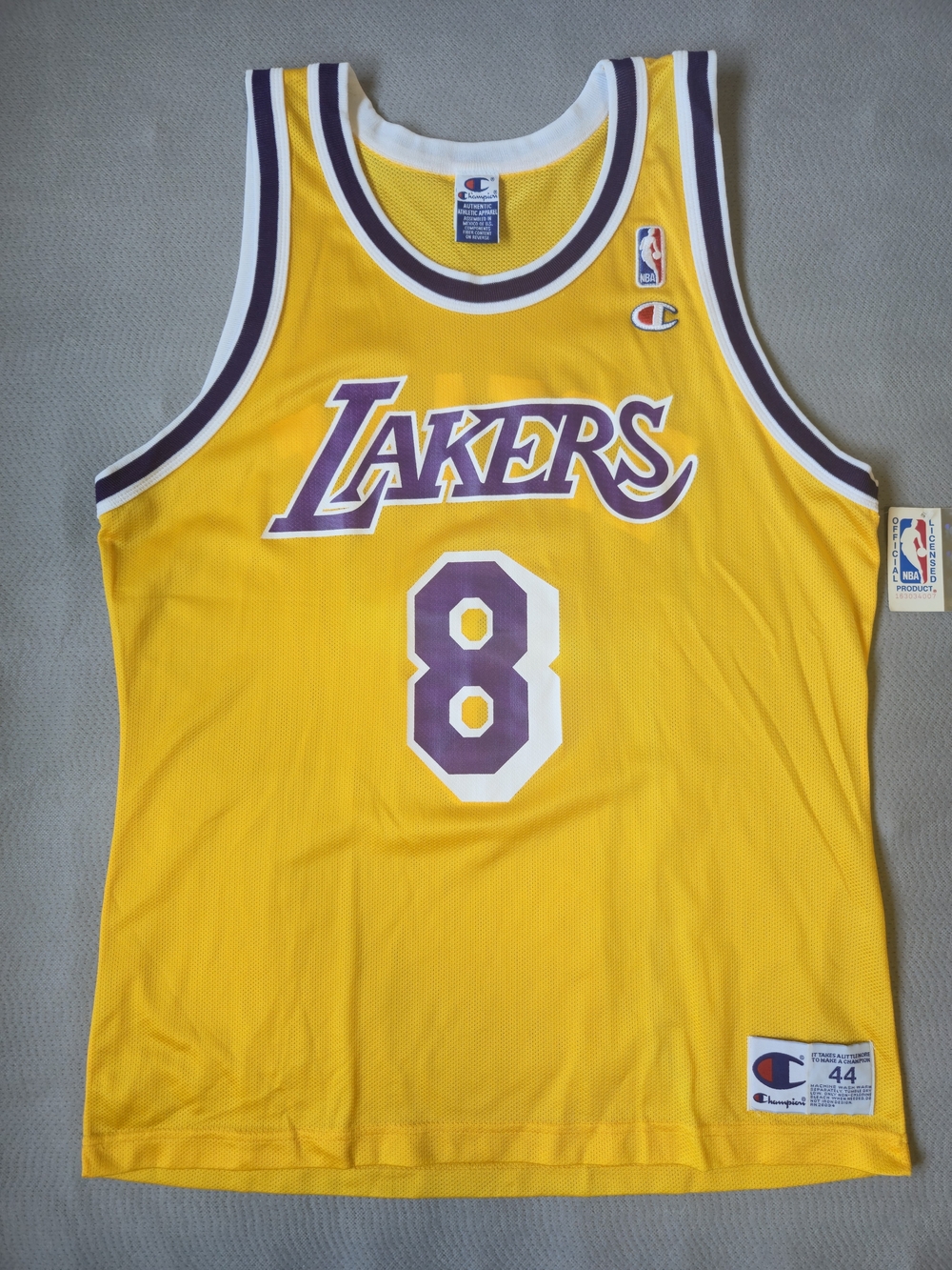 Vintage 90s Kobe Bryant Lakers Jersey #8 Champion Size 44 Gold Authentic NBA
